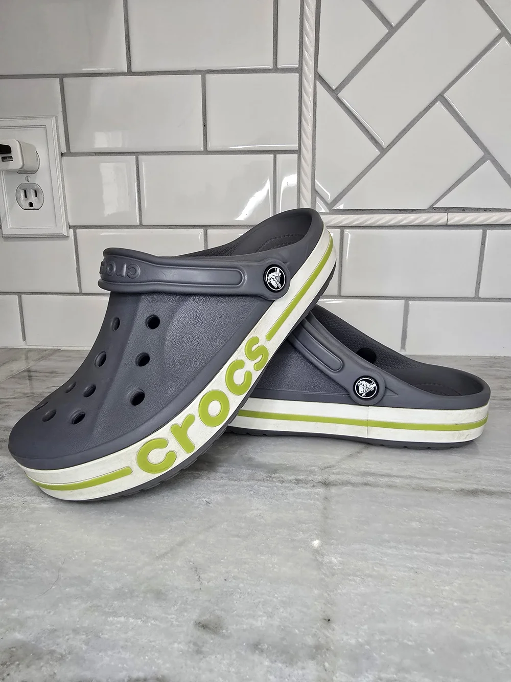 Crocs Crocband Clogs Gray Lime Green Men's 5 Women's 7